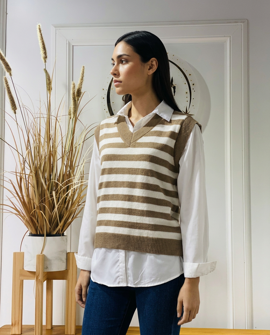 Chaleco Valerie Tejido a Rayas con Camisa