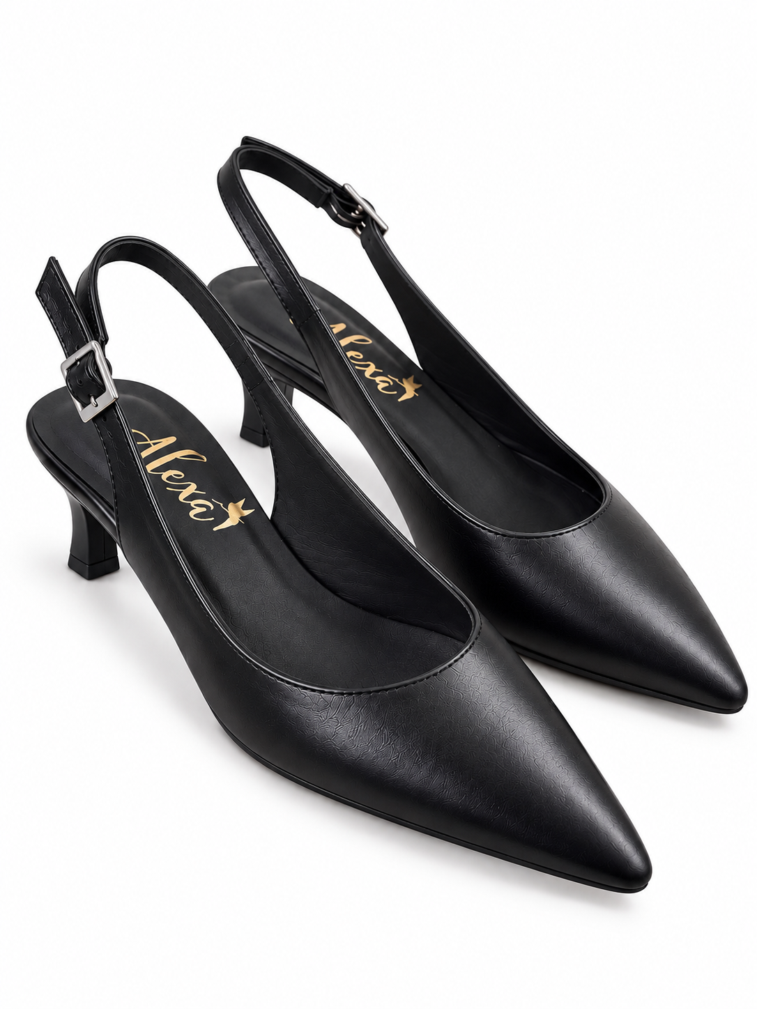Par de Zapatos Mia de Alexa en bordó, con taco fino y tira trasera ajustable con hebilla.