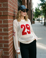 Buzo de Hilo Calado Boston Diseño Deportivo Blanco y Rojo