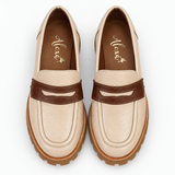 Mocasín Mónaco beige con tira marrón y suela track