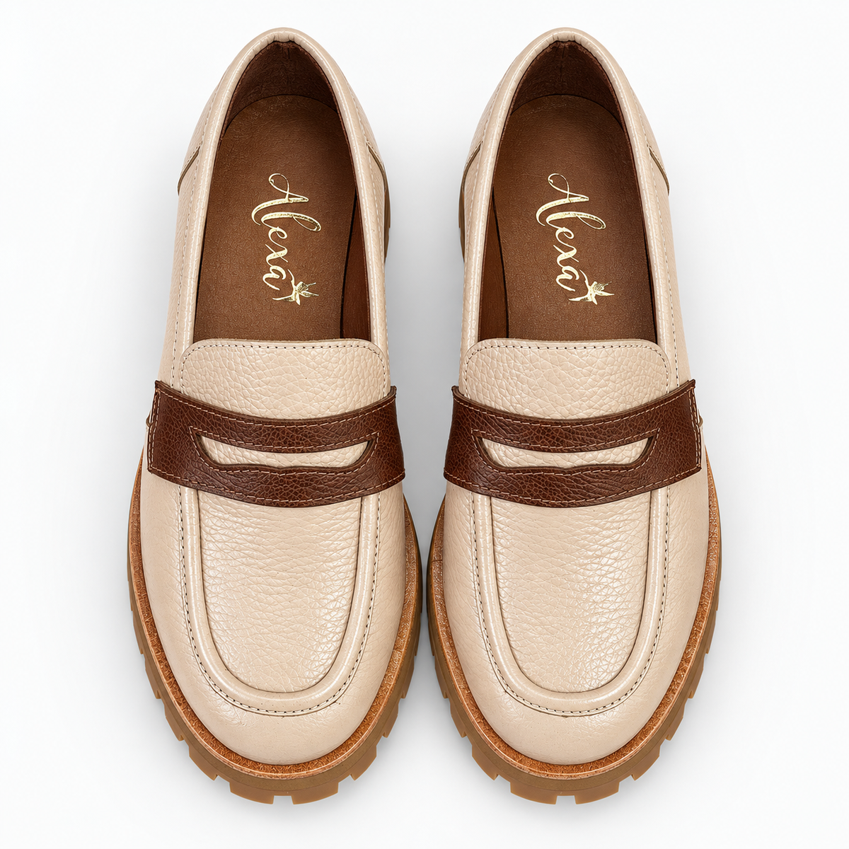 Mocasín Mónaco beige con tira marrón y suela track