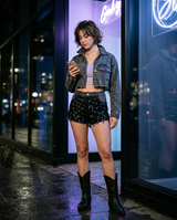 Campera Jean Negro con Lentejuelas Ethel
