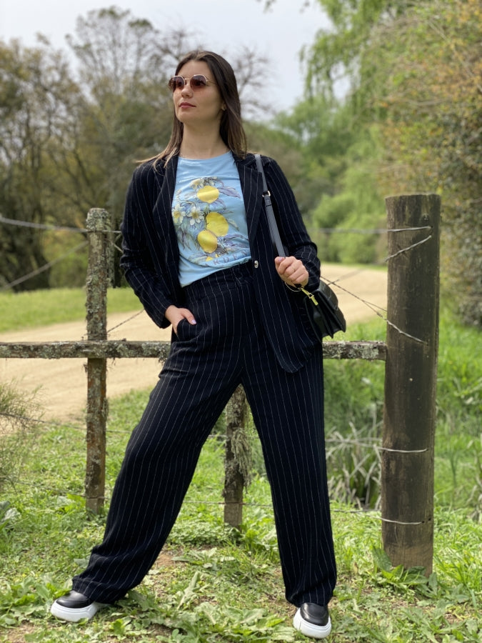 Blazer Dana de Lino con Estampado de Rayas y Corte Relajado