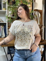 Blusa Alba de Corte Relajado con Círculo Animal Print Dorado