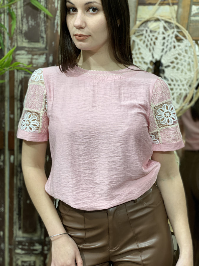 Blusa Candelaria con Mangas de Tul Bordado