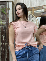 Blusa Carmina de Lino sin Mangas con Encaje Crochet