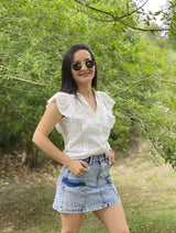 Blusa Daira de Broderie Algodón con Volantes Románticos