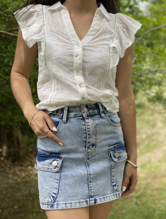 Blusa Daira de Broderie Algodón con Volantes Románticos