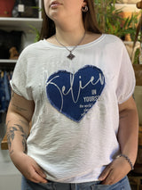 Blusa Damaris con Corazón Denim y Foil "Believe"