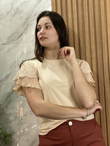 Blusa Solanye de Algodón con Mangas Plisadas y Broderie