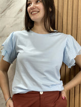 Blusa Solanye de Algodón con Mangas Plisadas y Broderie