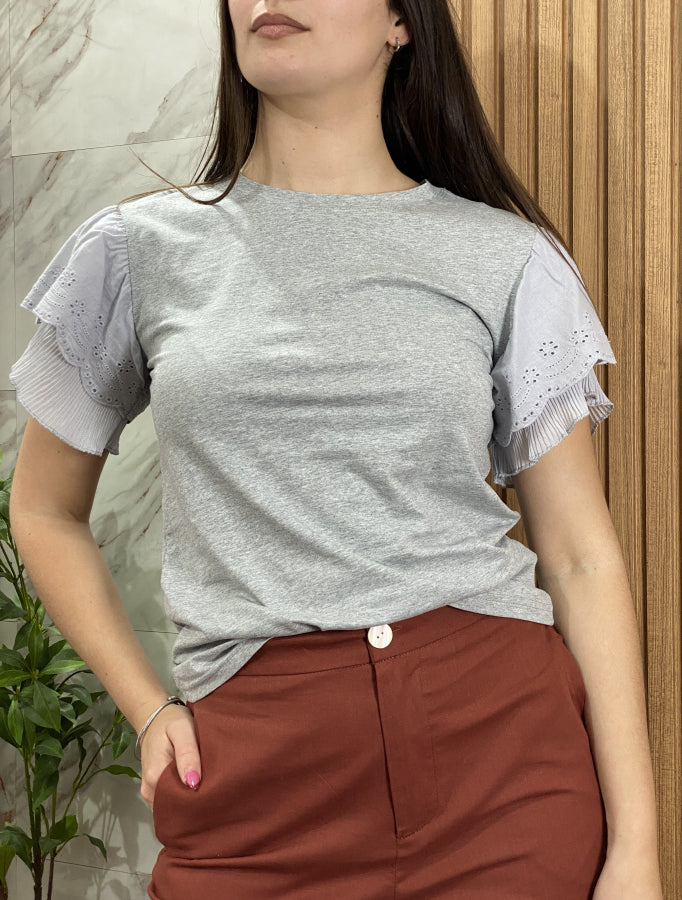 Blusa Solanye de Algodón con Mangas Plisadas y Broderie