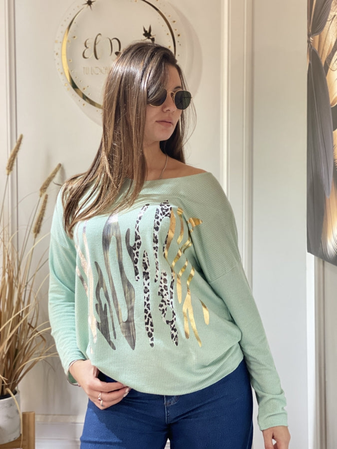 Blusa Waves de Hilo Calado con Estampa de Ondas