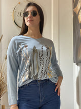 Blusa Waves de Hilo Calado con Estampa de Ondas