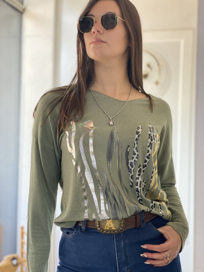 Blusa Waves de Hilo Calado con Estampa de Ondas