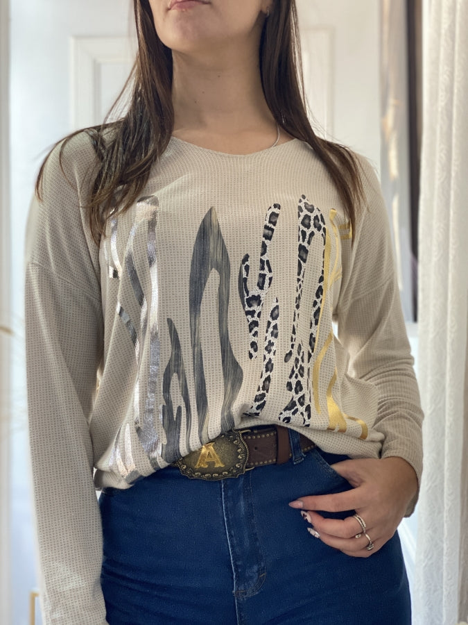 Blusa Waves de Hilo Calado con Estampa de Ondas