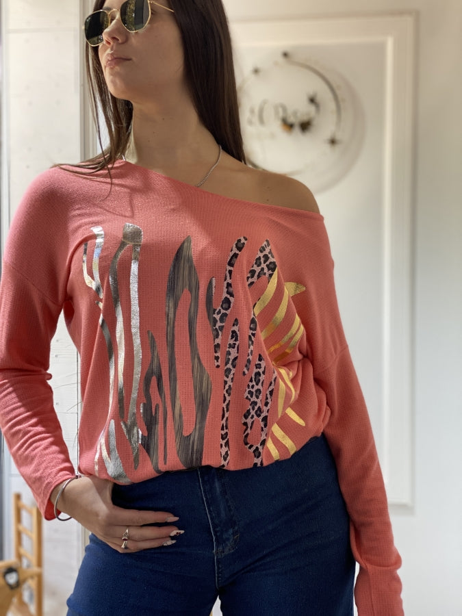 Blusa Waves de Hilo Calado con Estampa de Ondas