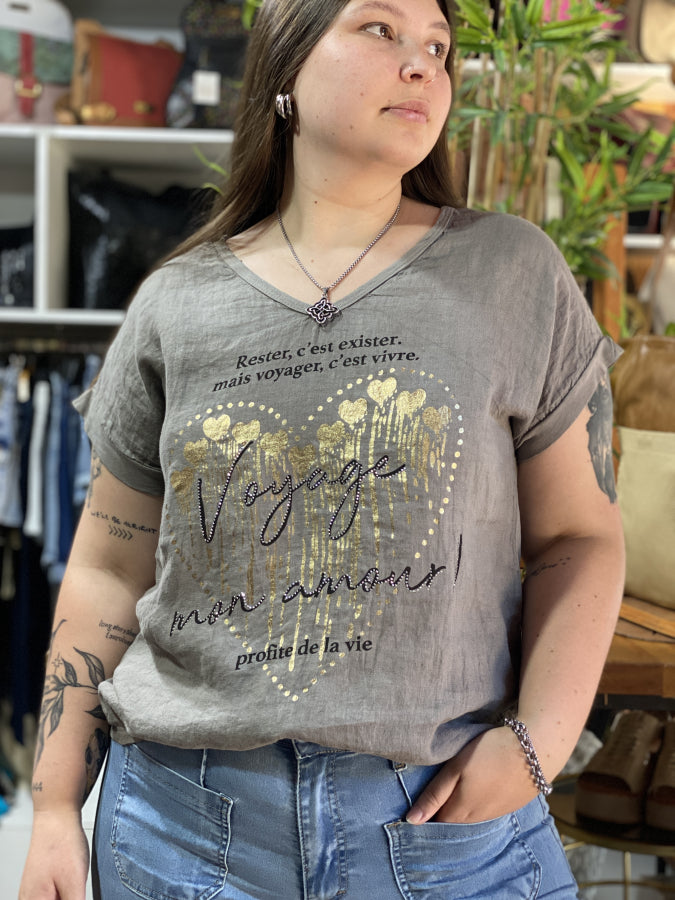 Blusa Amaya Texturizada con Mix Animal Print y Foil Dorado