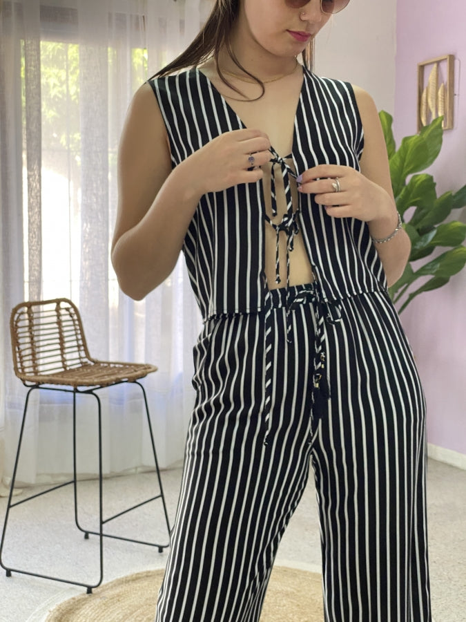 Blusa Madison de Hilo Abierta con Lazos y Rayas
