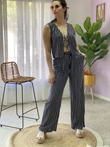 Blusa Madison de Hilo Abierta con Lazos y Rayas