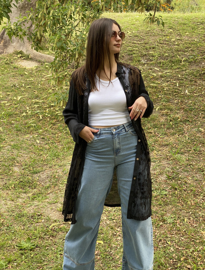 Camisa Agostina en Encaje Floral Éter