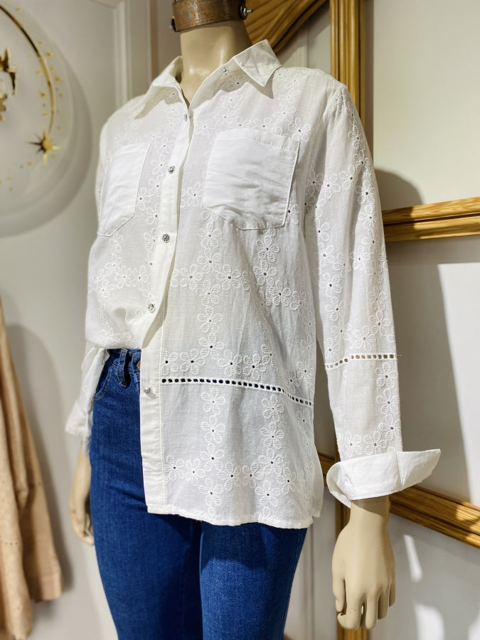 Camisa Inna en Broderie y Cristal