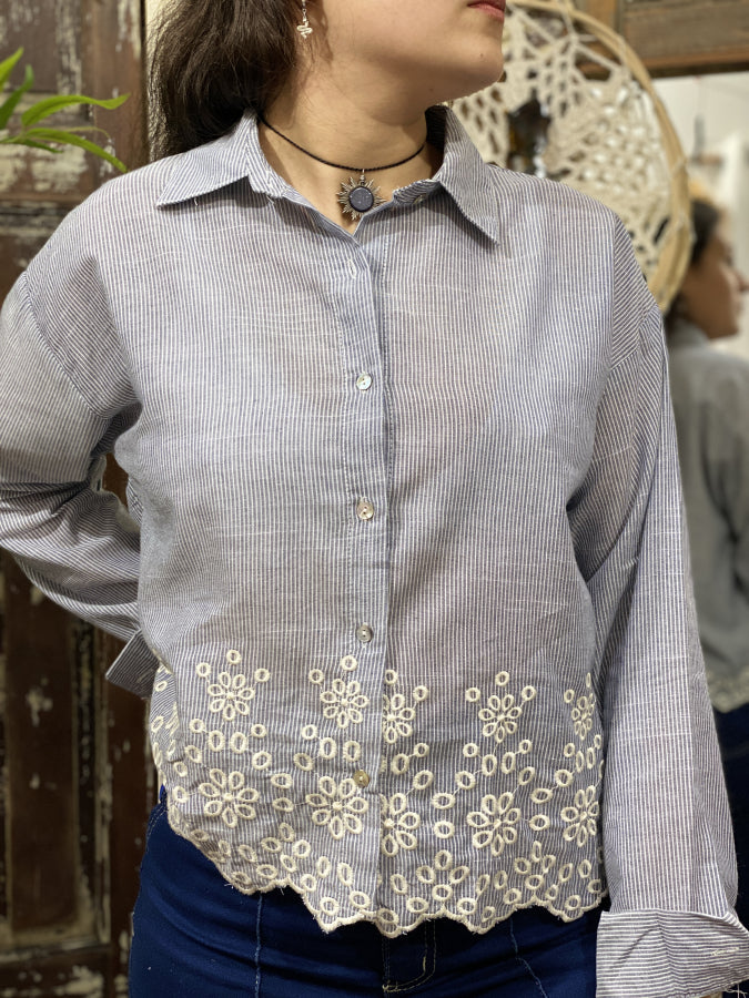 Camisa Loretta en Lino Milrayas y Encaje