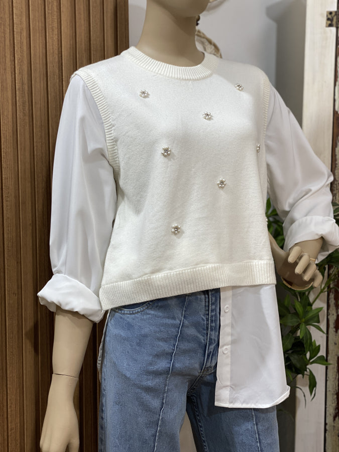 Camisa Sheila en Popelín y Chaleco Floral Perlado