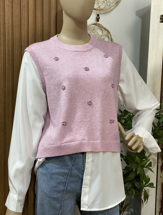 Camisa Sheila en Popelín y Chaleco Floral Perlado