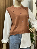 Camisa Sheila en Popelín y Chaleco Floral Perlado