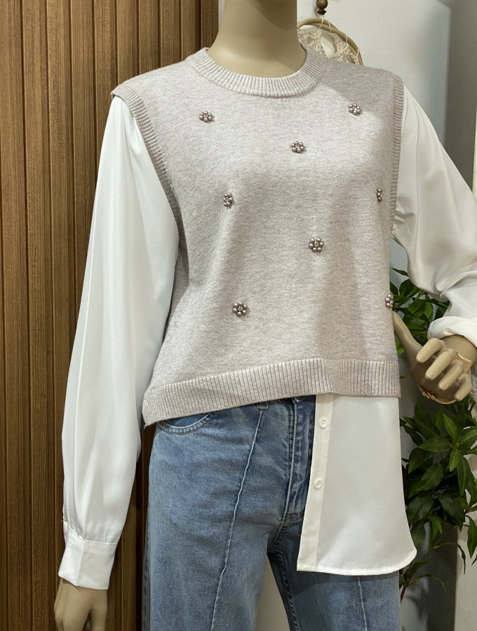 Camisa Sheila en Popelín y Chaleco Floral Perlado