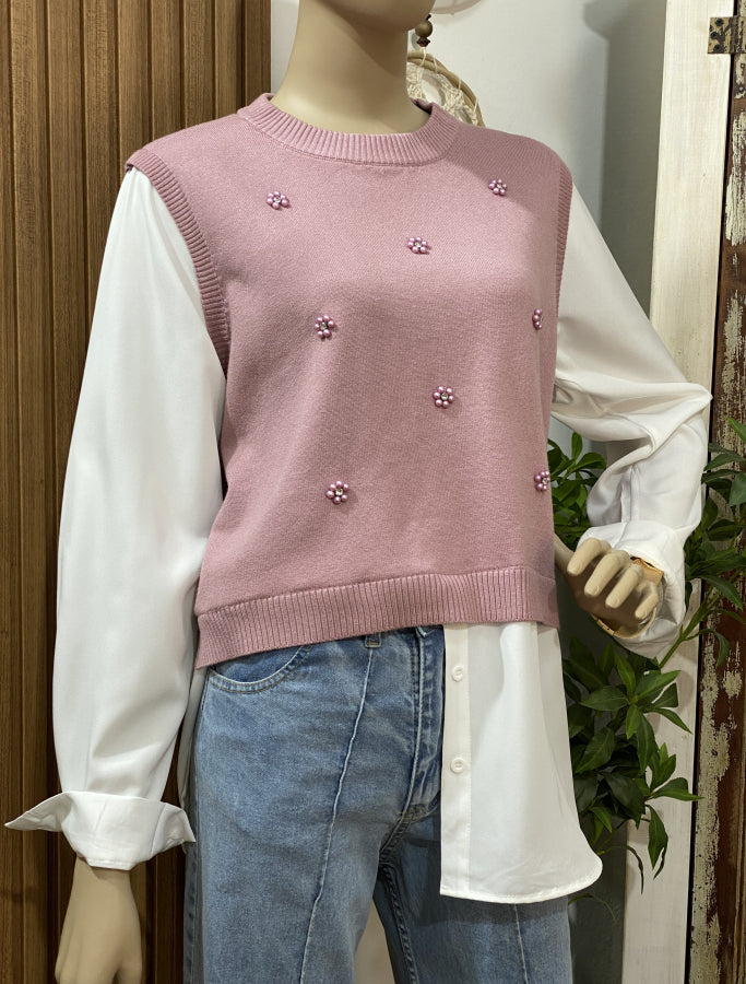 Camisa Sheila en Popelín y Chaleco Floral Perlado