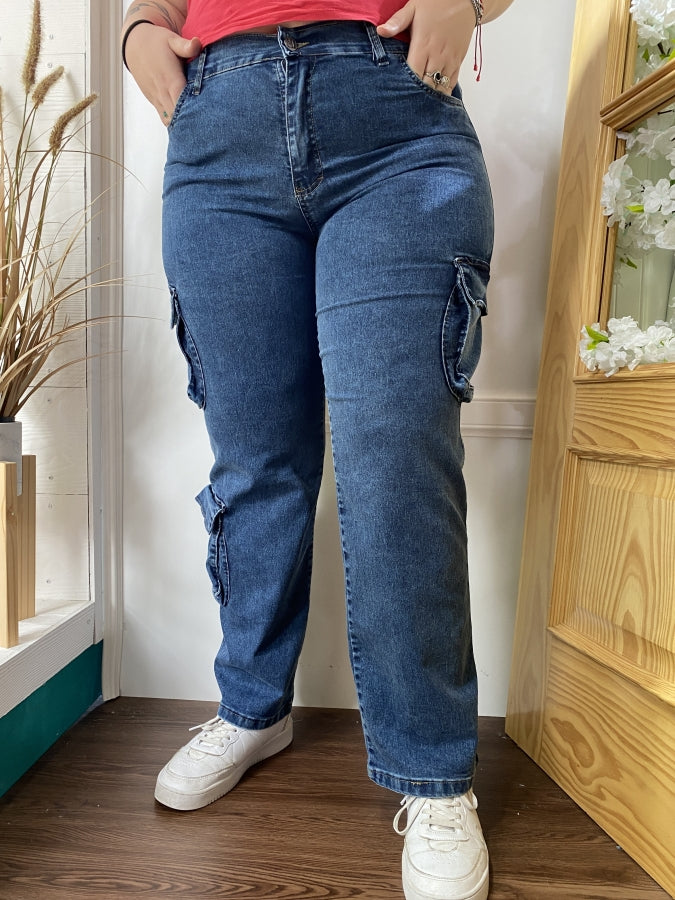 Pantalón Cargo 19 en Denim de Corte Recto