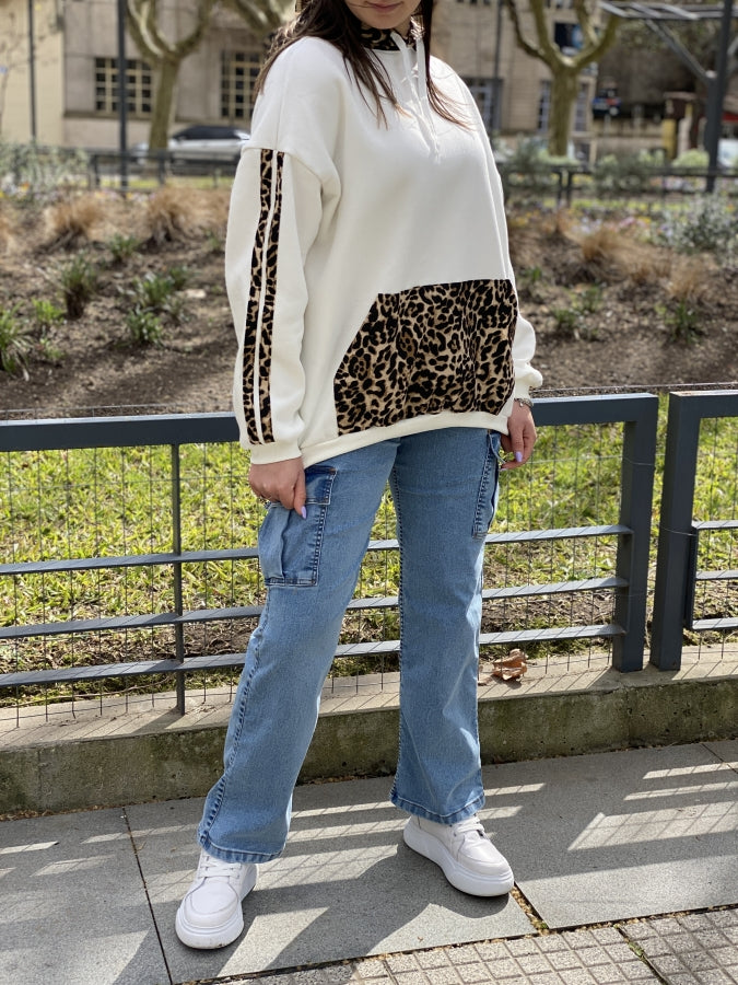 Pantalón Cargo Esmey en Denim Soft Wide Leg