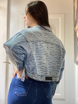 Chaqueta Denim Alana Corta Estampado Cebra Azul