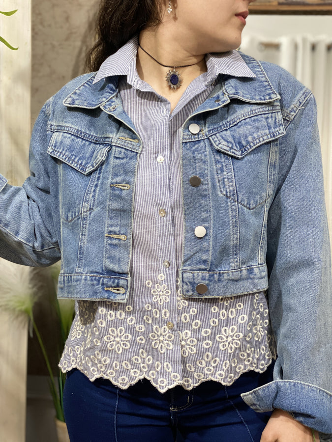 Chaqueta Denim Lauren Corta Estilo Cropped Azul