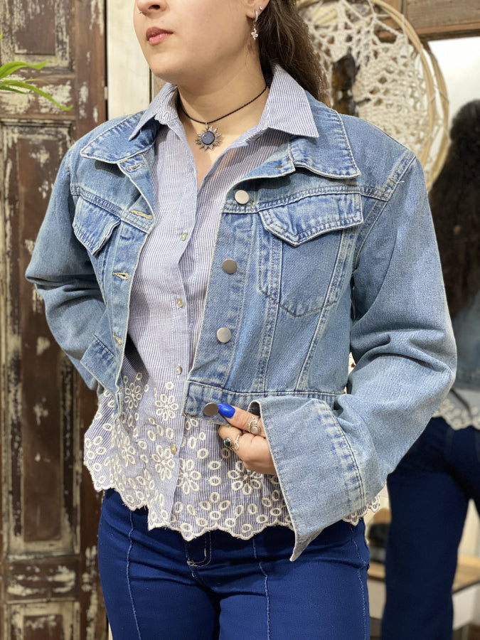 Chaqueta Denim Lauren Corta Estilo Cropped Azul