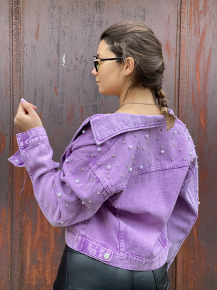 Chaqueta Denim April con Apliques de Perlas y Cristales
