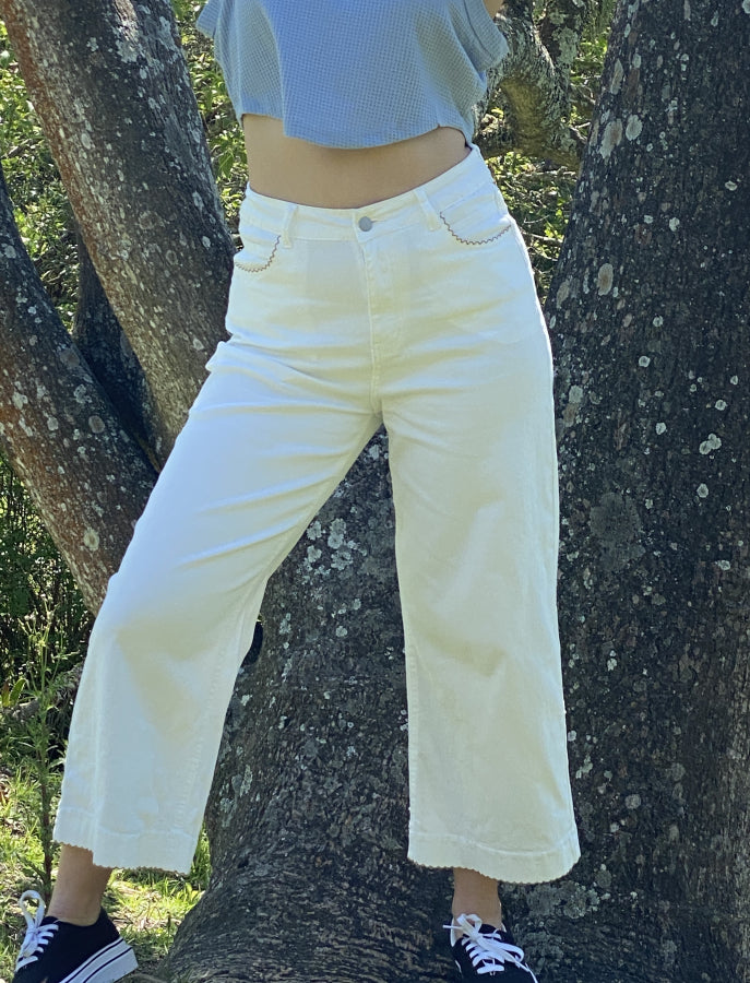 Pantalón Culotte Calie en Denim Blanco