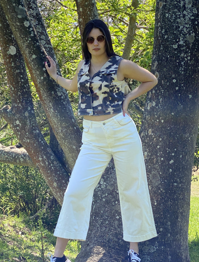 Pantalón Culotte Calie en Denim Blanco