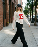 Buzo de Hilo Calado Boston Diseño Deportivo Blanco y Rojo