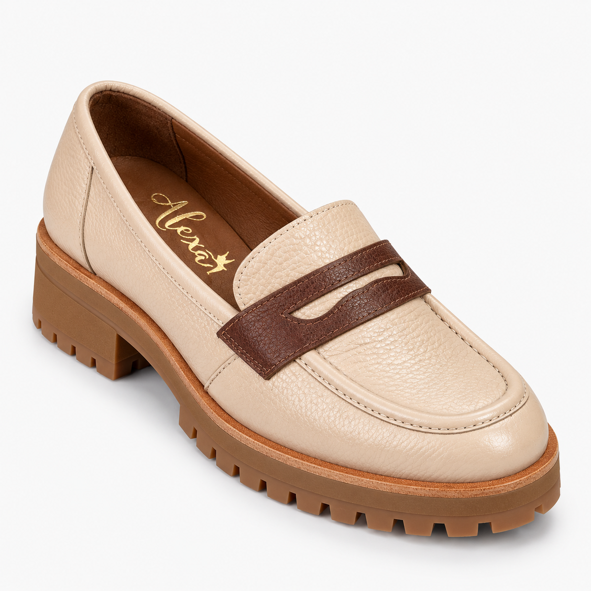 Vista superior de mocasines Mónaco marrón con detalle tipo cocodrilo