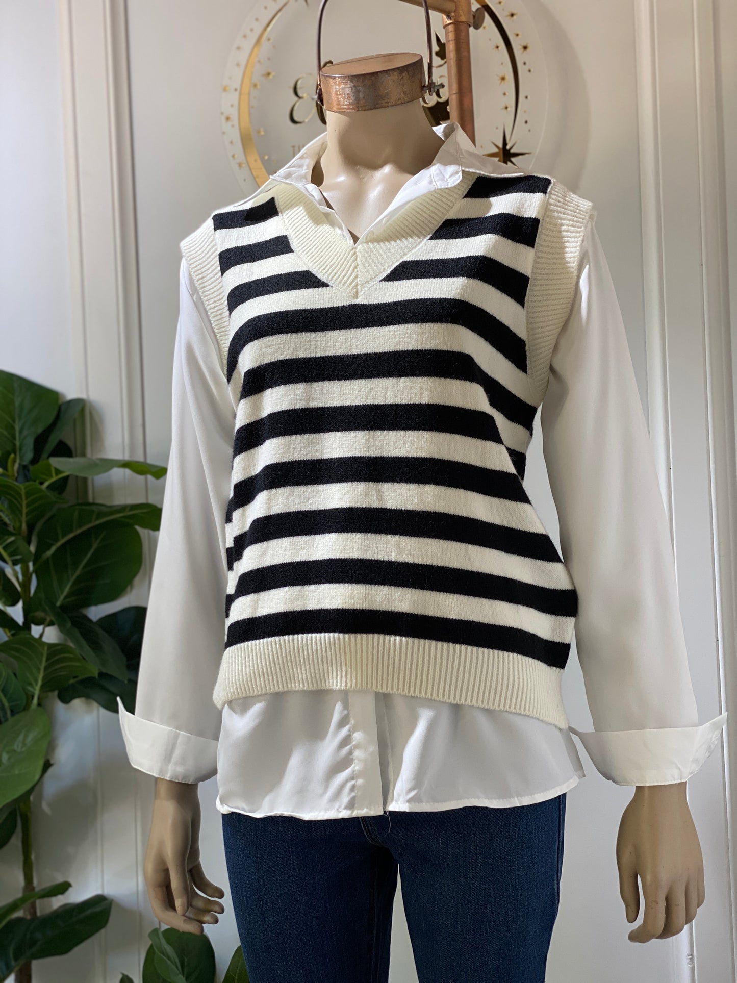Chaleco Valerie Tejido a Rayas con Camisa