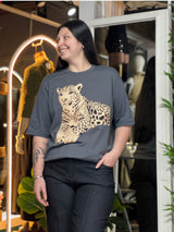 Remerón Mariam gris topo con estampa de leopardo
