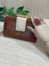 Billetera California de Cuero Alexa - Croco/Charol Crudo