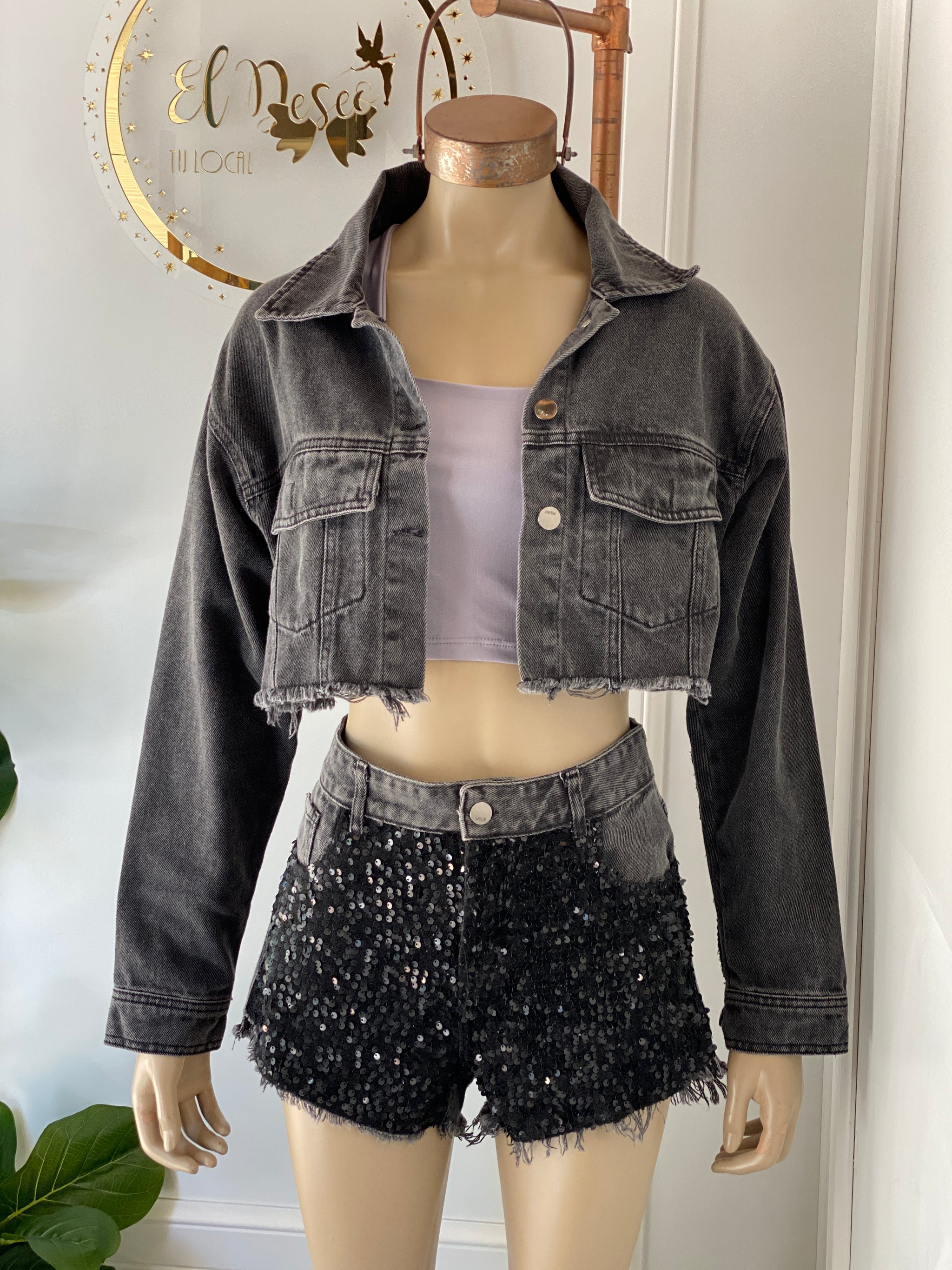 Campera Jean Negro con Lentejuelas Ethel