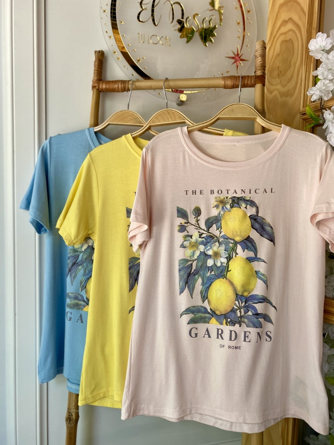 Remera Janel en Algodón con Estampado de Limones Mediterráneos