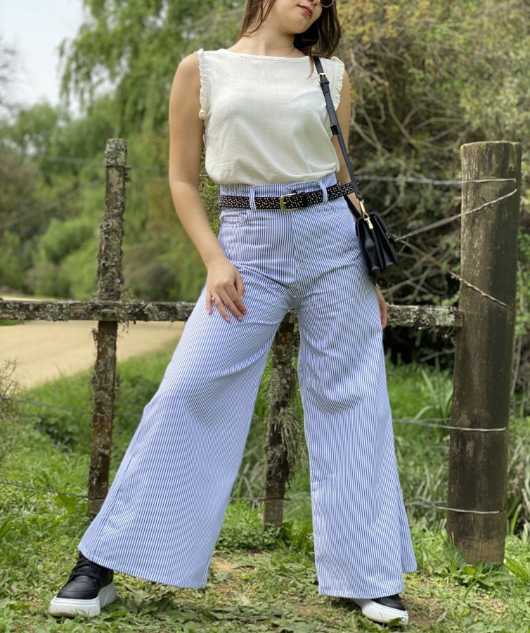 Pantalón Jean Oxford Dalia con Estampado de Rayas Azules