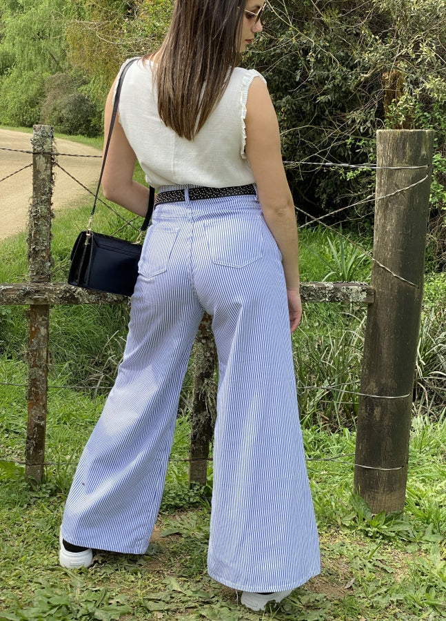 Pantalón Jean Oxford Dalia con Estampado de Rayas Azules