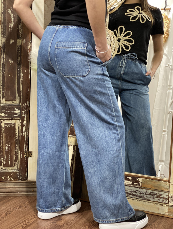Jean Wide Leg Uma con Cintura Elástica